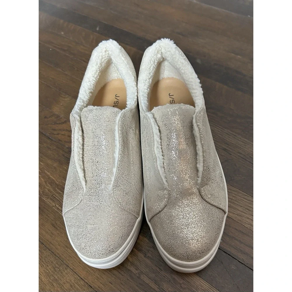 Women's‎ Platform J Slides Nada Gold Metallic Slip On Sherpa Lining Size 7.5
